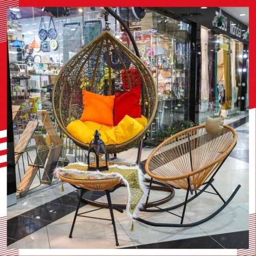 Fauteuil Suspendu en Rotin pour Extérieur - Forme d'Œuf avec Coussin  كرسي معلق