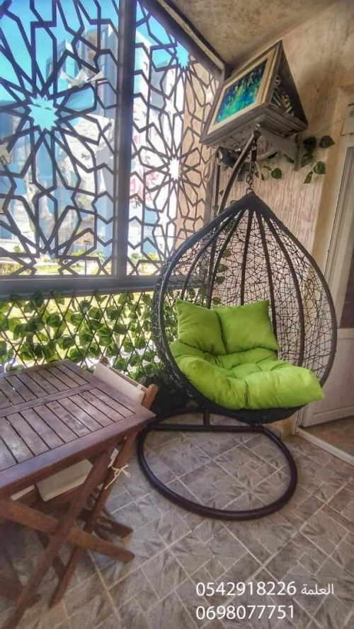 Fauteuil Suspendu en Rotin pour Extérieur - Forme d'Œuf avec Coussin  كرسي معلق