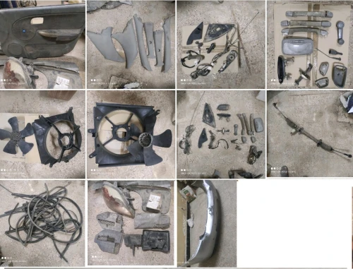 garniture interne : couverture du toit, montants avant et arriere, optique avant (etat moyen), garniture porte av cote passager, cremaillere, parchoc arriere