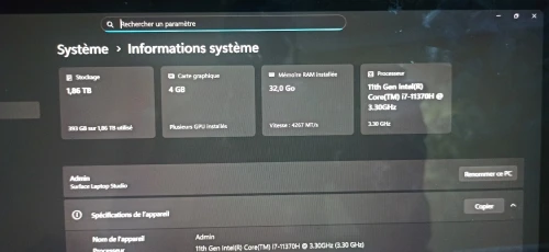 Laptop Gaming RTX 3050 Ti Intel i7 11th Gen 3.30Ghz 32Go RAM 2TB SSD ÉCRAN TACTILE