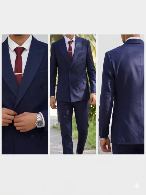 Costume Croisé Bleu Nuit ( بدلة رسمية 3 قطع زرقاء داكنة)