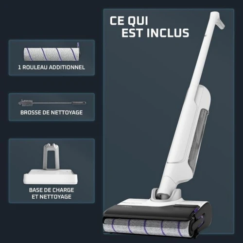 Rowenta X-Clean 10-Aspirateur Laveur sans fil-Design plat 180 degré-Autonomie 60min-Blanc-GZ7540WO