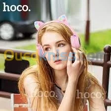Casque Bluetooth HOCO W27 LED Oreille de Chat pour Filles-Rose