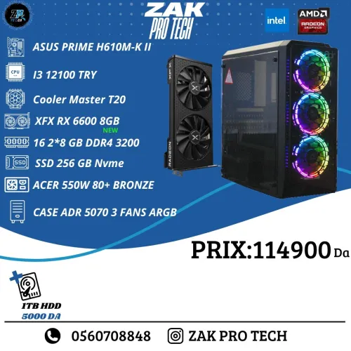 CONFIG I3-12100/XFX RX6600 8GB/ASUS H610M-K II/256GB SSD NVME/16GB DDR4