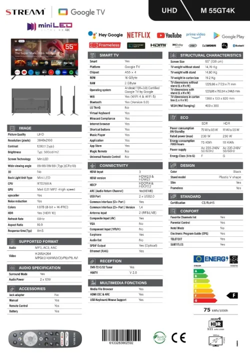 STREAM 55" QLED MINI LED GOOGLE TV