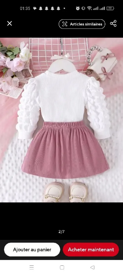 Ensemble 2 pièces d'hiver pour filles de 3 mois a 24 mois ,