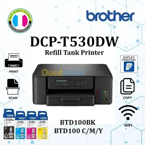 IMPRIMANTE MULTIFONCTION BROTHER 4EN1 RÉSERVOIR INTÉGRÉ T530DW WIFI / RECTO-VERSO