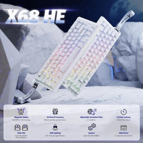 ATTACK SHARK X68 HE Clavier 8000Hz Rapid Trigger Clavier Gamer Filaire RGB 60%