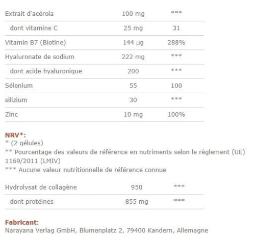 Unimedica Complexe collagene marin, acide hyaluronique, vitamines, mineraux 180 gélules Allemand