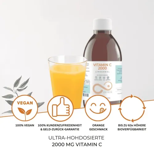 Mighty Elements Vitamine C liposomale végétalienne, avec arôme naturel d'orange 250 ml