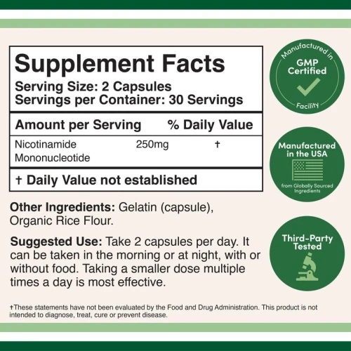 Double Wood Supplément NMN 250 mg 60 capsules