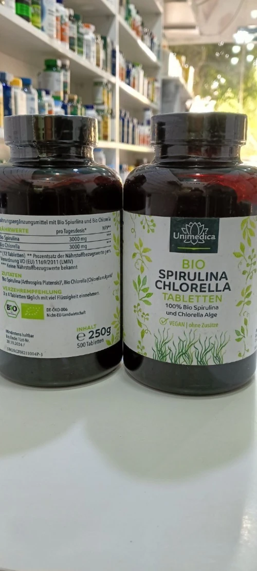 Unimedica Spiruline Bio et Chlorelle Bio 500 comprimés