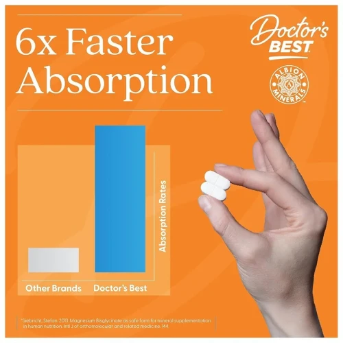 Doctor's Best Glycinate de magnésium lysinate à haute absorption 100% chélaté 100mg 12 unités
