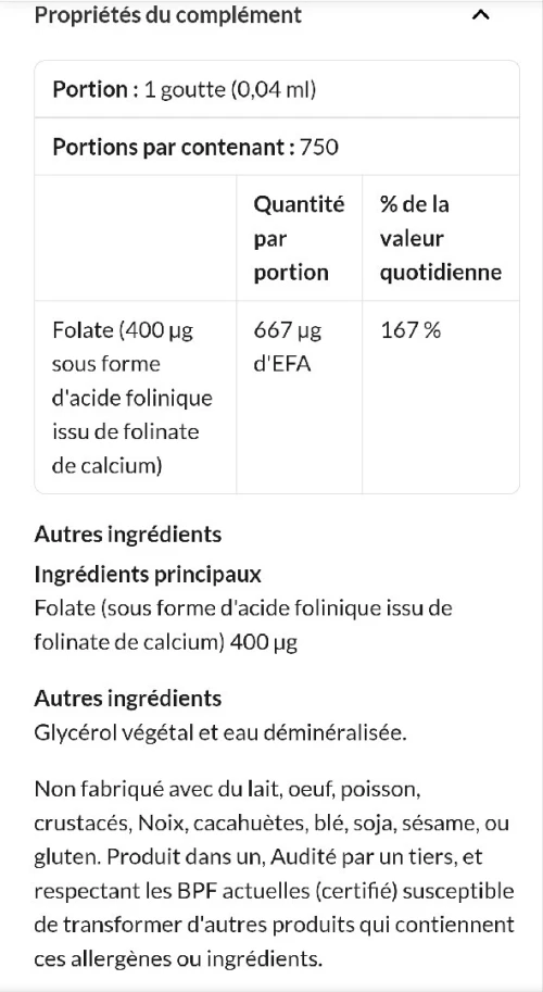 California Gold Nutrition Acide folinique, Sans alcool, 30 ml
