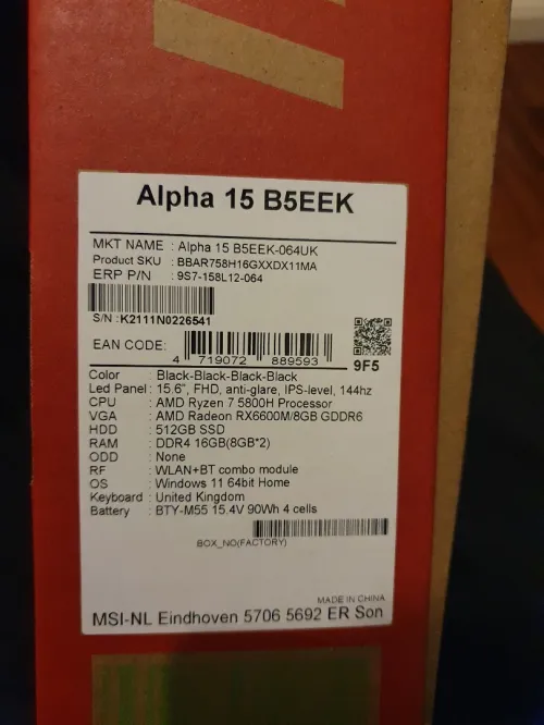 Gaming laptop MSI alpha 15