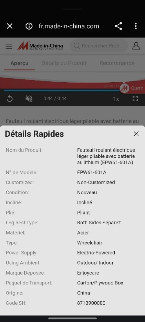 Fauteuil roulant électrique pliable le plus Compact 