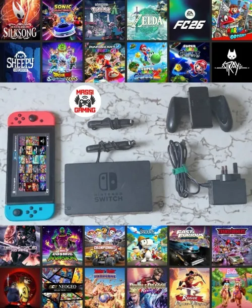 NINTENDO SWITCH FLASHÉE + ACCESSOIRES ORIGINAUX + 24 JEUX INSTALLÉS