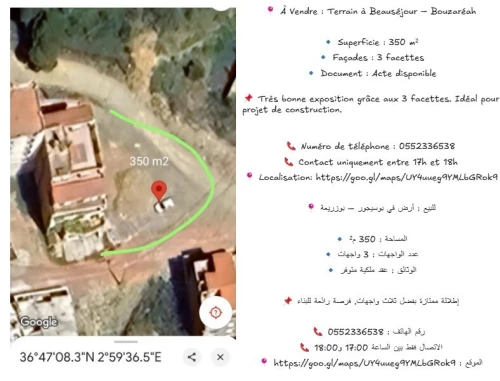 Vente Terrain Alger Bouzareah