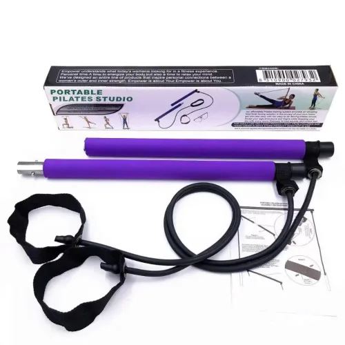 Bâton Pilates Yoga Portable avec Bandes Élastiques Résistance pour Fitness et Étirements