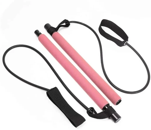 Bâton Pilates Yoga Portable avec Bandes Élastiques Résistance pour Fitness et Étirements