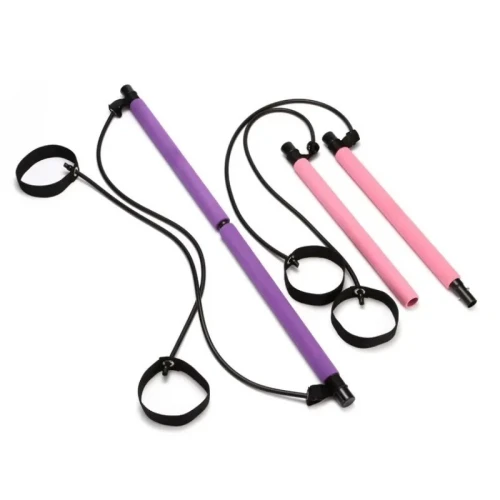 Bâton Pilates Yoga Portable avec Bandes Élastiques Résistance pour Fitness et Étirements
