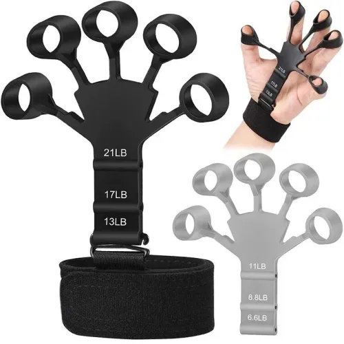 Entraîneur de Force Doigts & Poignet Silicone 5 Doigts Réglable Rééducation Musculation