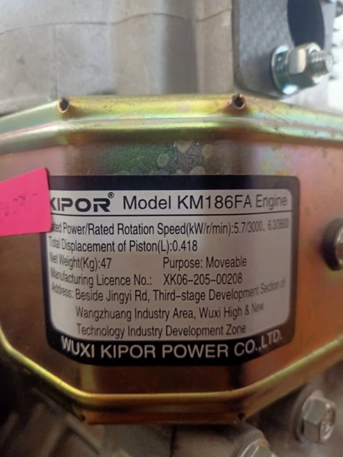 Moteur diesel KIPOR arbre conique démarrage électrique 186FA