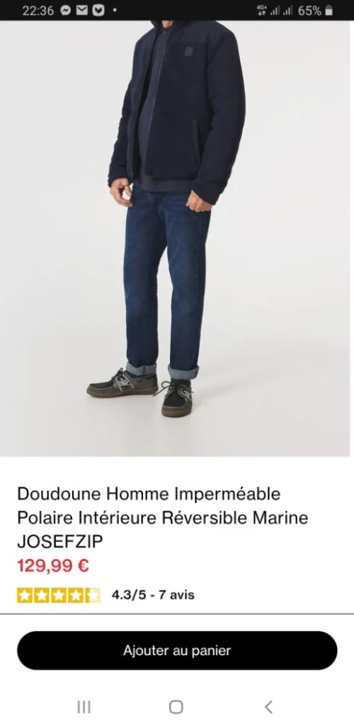 DOUDOUNE HOMME IMPERMÉABLE POLAIRE INTÉRIEURE RÉVERSIBLE BLEUNUIT JOSEFZIP