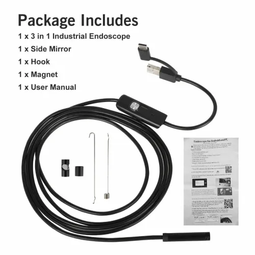 GROS Caméra Endoscopique 3.5 M Cable Rigid - 3 en 1 ( Type-C & Android & PC )