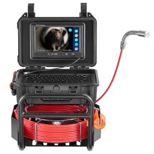 Caméra Endoscope Inspection Canalisation 50 m avec Écran 9'', Émetteur 512 Hz, Compteur de Distance, Étanche IP68, 12 LED, Carte SD 32 Go