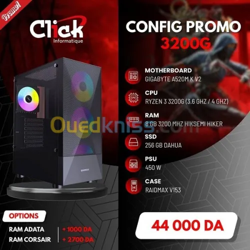 CONFIG / R3 3200G / 8GB RAM / 256GB SSD / A520M V2-GIGABYTE / 450W PSU /RAIDMAX V153
