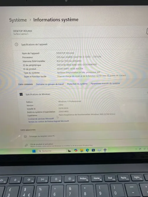 SURFACE LAPTOP 5  I5-12TH 13.5'' TACTILE 3K 16RAM 256SSD INTEL IRIS XE  GRAPHICS BATTERIE +4HEURES