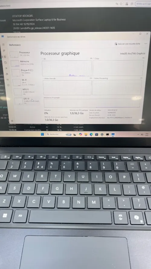 SURFACE LAPTOP 6 FOR BUSINESS BLACK EDITION  Ultra 7 165H  64RAM 1TB SSD INTEL ARC GRAPHICS BATTERIE +4 HEURES  TRES BON ÉTAT GARANTIE 06 MOIS