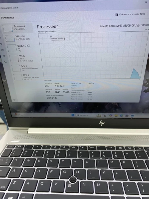HP ELITEBOOK 850 G5  I7-08TH 16RAM 512SSD Radeon RX 540 Series 02 GB DÉDIÉE  BATTERIE +3 HEURES