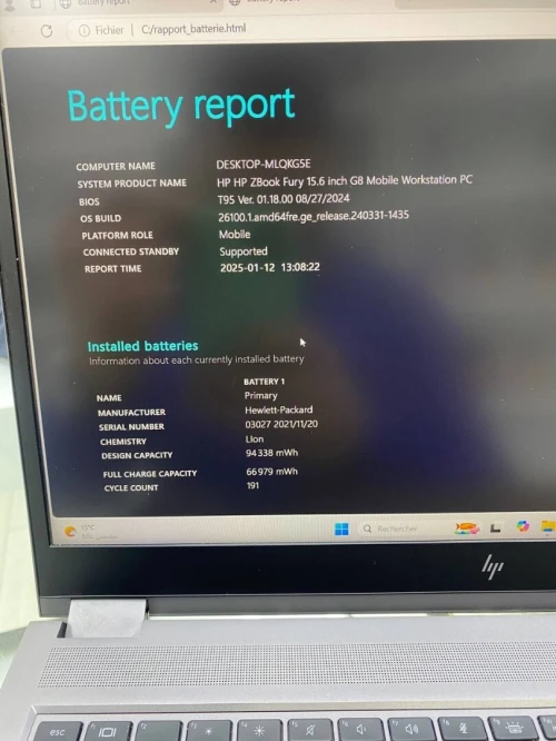 HP ZBOOK FURY G8 15.6'' I7-11TH 16RAM 512 SSD NVIDIA T1200 04GB DÉDIÉE BATTERIE +5HEURES
