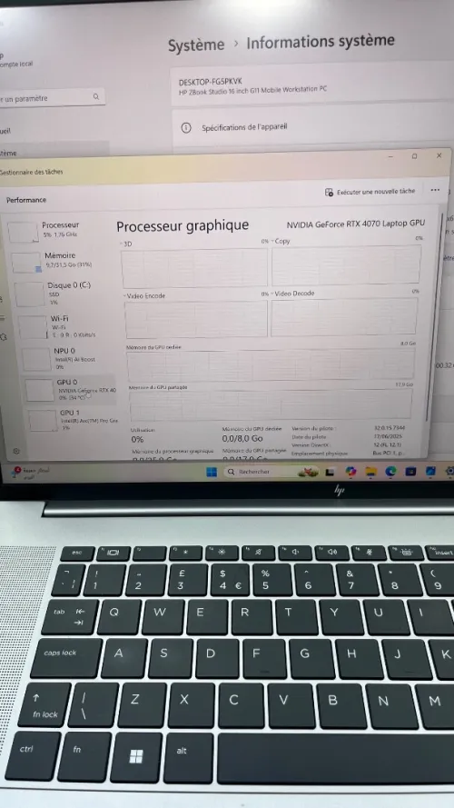 ZBOOK STUDIO G11 16'' Ultra 7 155H 32RAM 512SSD RTX 4070 08GB DÉDIÉE BATTERIE +5 HEURES