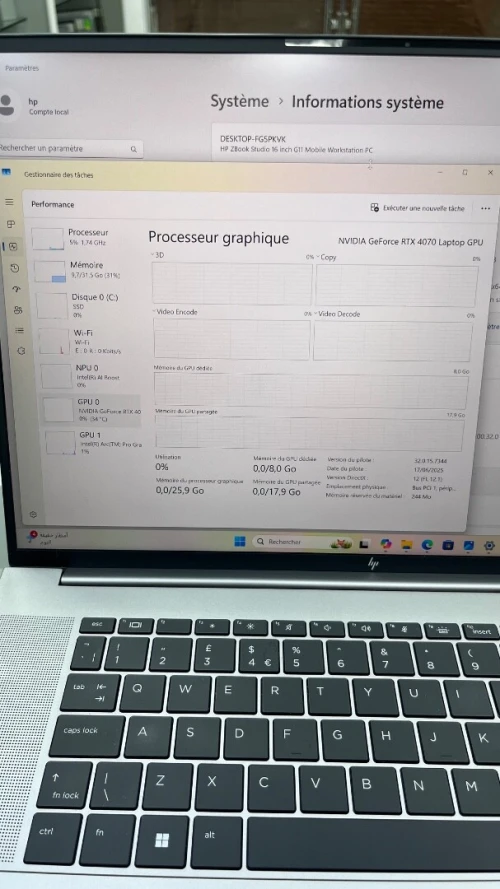 ZBOOK STUDIO G11 16'' Ultra 7 155H 32RAM 512SSD RTX 4070 08GB DÉDIÉE BATTERIE +5 HEURES