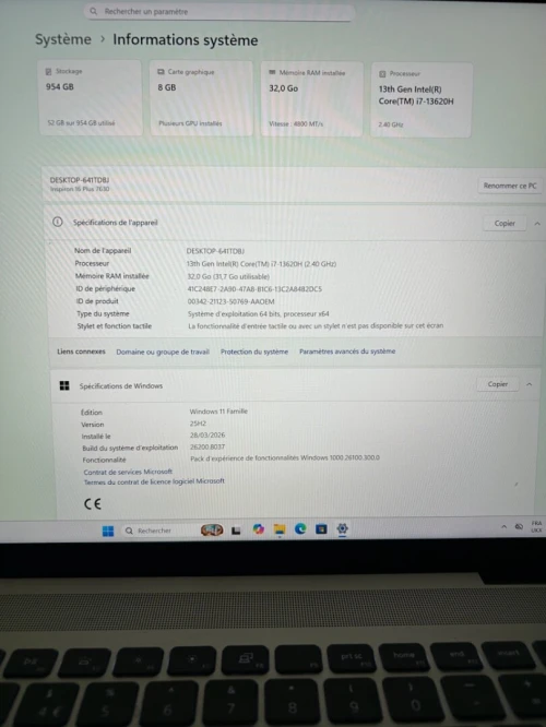 DELL INSPIRON 16 PLUS 7630 i7-13620H (2.40 GHz)  32RAM 1TB SSD 16'' 2K 120MHZ  RTX 4060 08GB DEDIEE BATTERIE +5  HEURES ETAT NEUF GARANTIE 06 MOIS A1-3