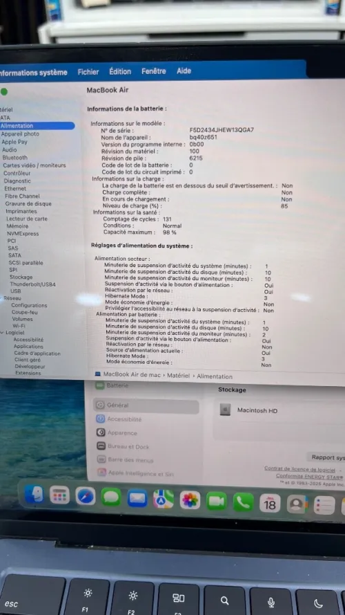 MACBOOK AIR  2022 M2 13.5'' 08RAM 512 SSD BATTERIE 98%