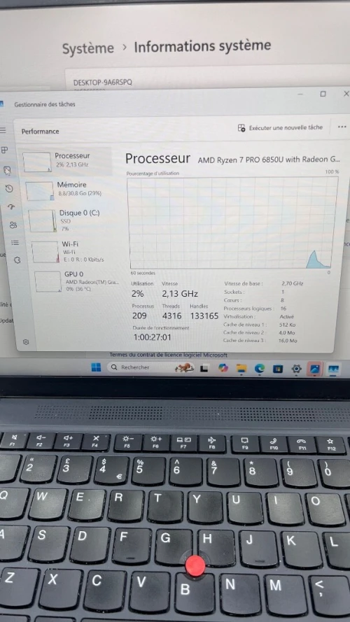 LENOVO THINKPAD T14S Ryzen 7 PRO 6850U 32RAM 512SSD AMD RADEON 01 GB DÉDIÉE  BATTERIE 5 HEURES