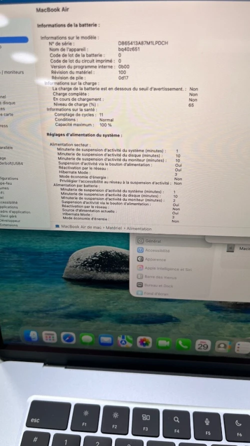 MACBOOK AIR  2025 M4 15'' 24RAM 512 SSD BATTERIE 100% CYCLE  11 ÉTAT NEUF GARANTIE 06 MOIS