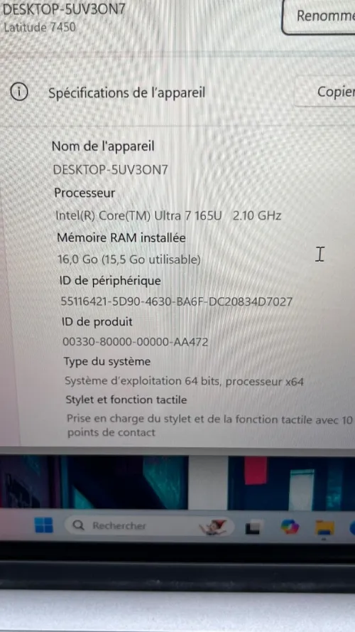 DELL LATITUDE 7450 2IN1 FINITION ALUMINIUM Ultra 7 165U 16RAM 256 SSD 14'' FHD+ BATTERIE 100% ETAT 10/10 GARANTIE 06 MOIS