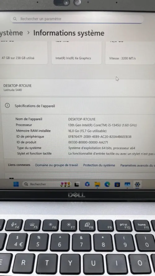 DELL LATITUDE 5440  I5-13TH 16RAM 256 SSD 14'' FHD BATTERIE + 3 HEURES INTEL IRIS XE ETAT 10/10 GARANTIE 06 MOIS A2-6