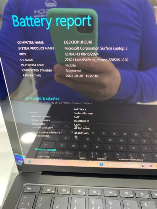 SURFACE LAPTOP 5  I7-12TH 13.5'' TACTILE 3K 16RAM 256SSD INTEL IRIS XE  GRAPHICS BATTERIE +4HEURES