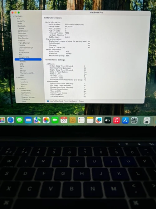 MACBOOK PRO  2020 M1 13.3'' 16RAM 512 SSD BATTERIE 88% CYCLE  409  BON ETAT GARANTIE 06 MOIS