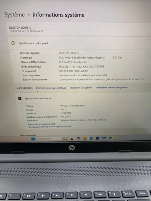HP LAPTOP 255 G9 AMD Ryzen 5 5625U 15.6'' 16RAM 512SSD AMD RADEON BATTERIE 99%