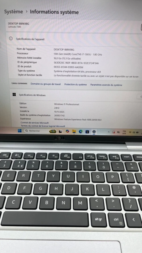 DELL LATITUDE 7440 I7-13TH 16RAM 512SSD INTEL IRIS XE  BATTERIE 100%