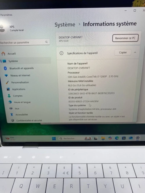 DELL XPS 13.3'' I7-12TH 16RAM 512SSD SSD INTEL IRIS XE  GRAPHICS BATTERIE 100%