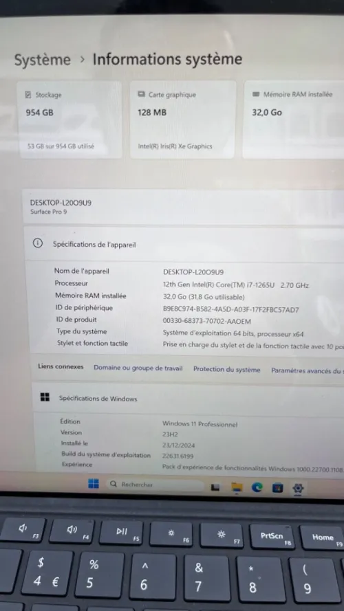 SURFACE PRO 9 13'' 2K I7-12TH 32RAM 1TB SSD IRIS XE  BATTERIE + 3.5 HEURES