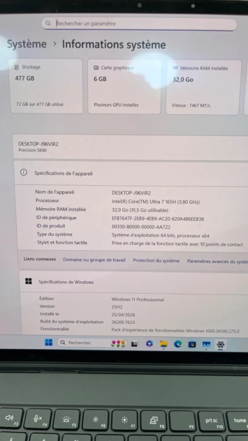 DELL PRECISION 5690 Ultra 7 165H 32RAM 512 SSD 16'' TACTILE 4K RTX A1000 06 GB DÉDIÉE BATTERIE +5 HEURES  ÉTAT 20/20 GARANTIE 06 MOIS A1-3